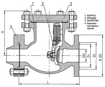 ЗАТВОР ОБРАТНЫЙ ФЛАНЦЕВЫЙ (КЛАПАН ОБРАТНЫЙ ПОВОРОТНЫЙ)