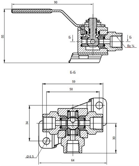 Кран шаровой трехходовой DN 6; PN 1,6 МПа ВИЛН 494642.001