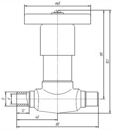 Клапан запорный сильфонный DN 10, PN, кгс/см2 25.2, № чертежа ЦКБ У26004