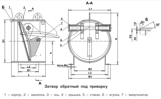 Затворы обратные PN 1.6, 2.5, 4.0, 6.3, 8.0, 10, 12.5 МПа (под приварку)