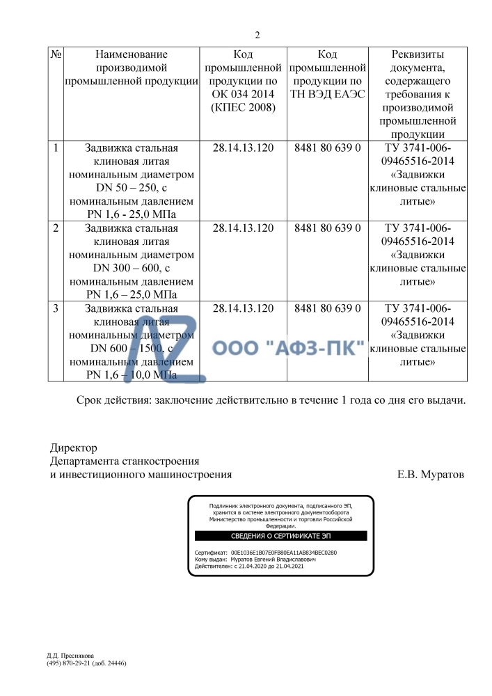 Стальные клиновые литые задвижки «АФЗ-ПК» произведены в России
