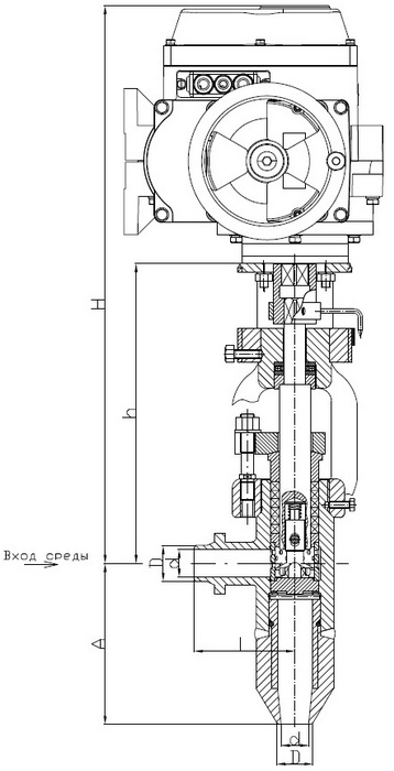 Клапан регулирующий серии РК 102 с электроприводом МЭОФ-250/25