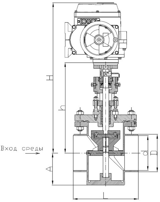 Клапан регулирующий серии РК 109 с электроприводом МЭОФ-250/25