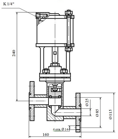 Клапан запорный с пневмоприводом «НО» DN 25; PN 1,6 МПа ПТ 96559 (22с668п)