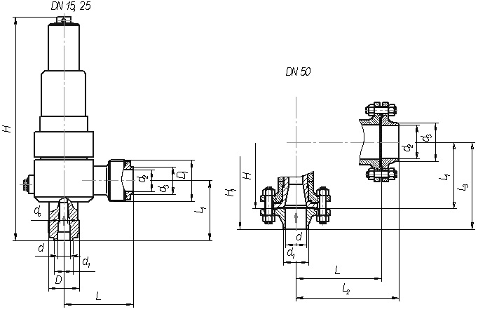 Клапан предохранительный DN 15, PN, кгс/см2 25, № чертежа Р53099