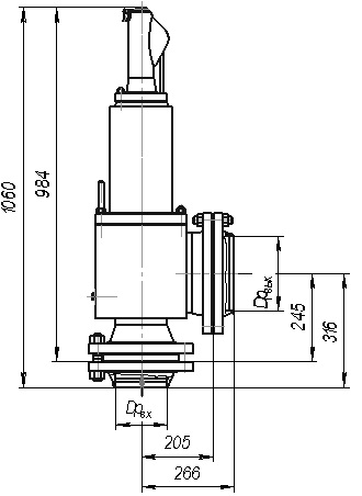 Клапан предохранительный DN 80, PN, кгс/см2 40, № чертежа Р55212