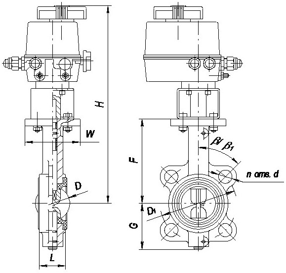 Затвор поворотный дисковый запорно-регулирующий с электрическим исполнительным механизмом (ЭИМ) ЗПДЭ PN1,6МПа