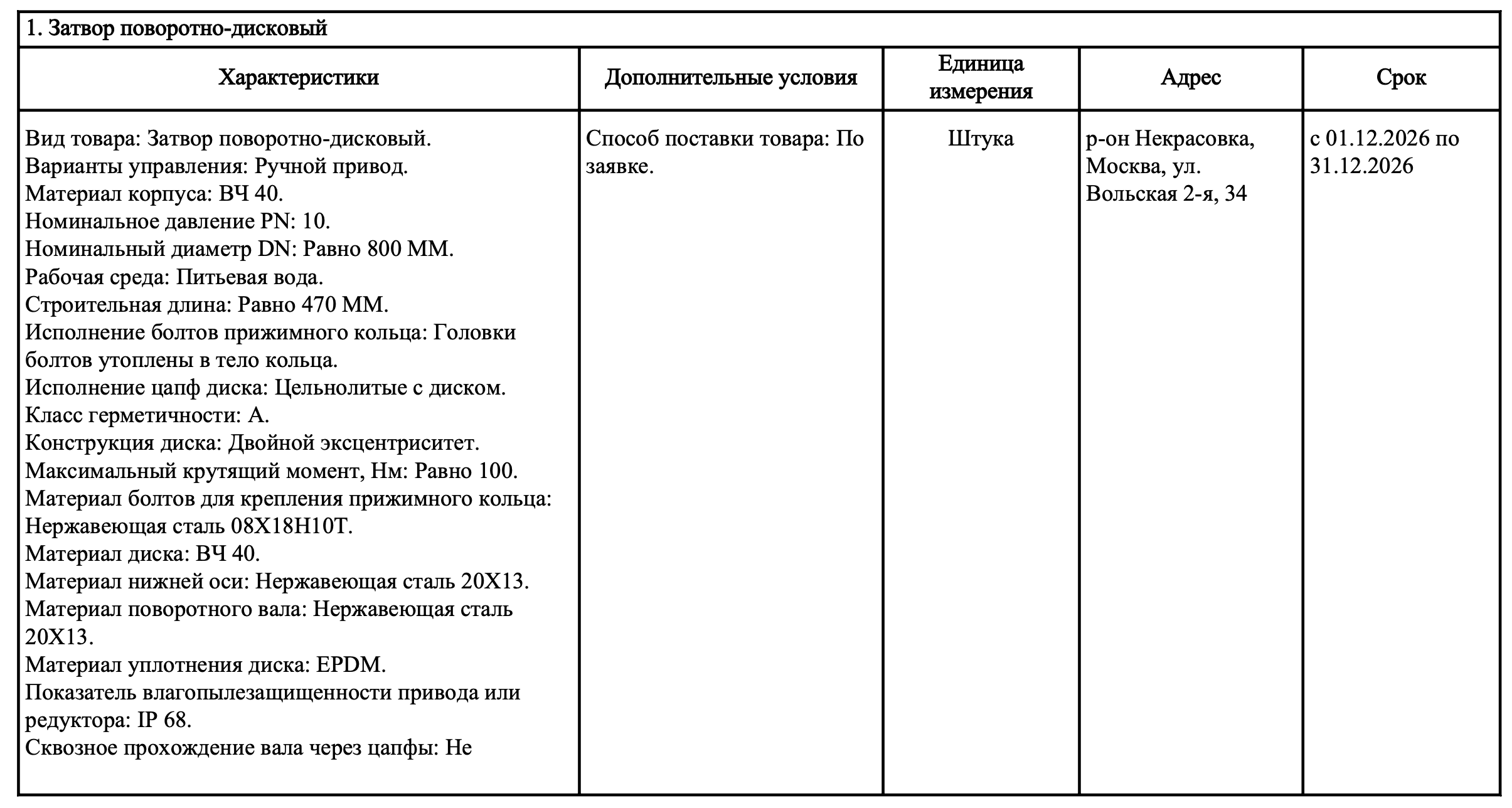 Компания &laquo;Мосводоканал&raquo; принимает заявки на участие в тендере на поставку дисковых затворов